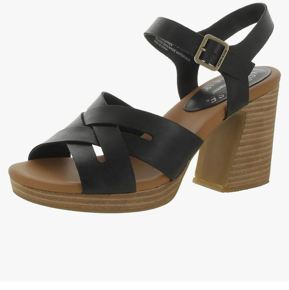 Kork Ease Heel Sandals Hutton Black Cross Strappy Leather Chunky Block Sz 7 - Picture 12 of 14